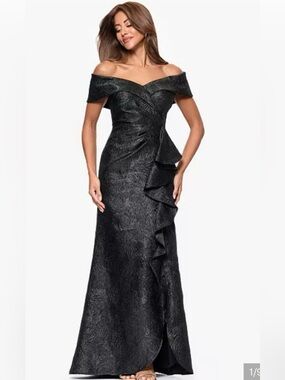 NWT XSCAPE Women’s Brocade Off The Shoulder Dress Sz 4